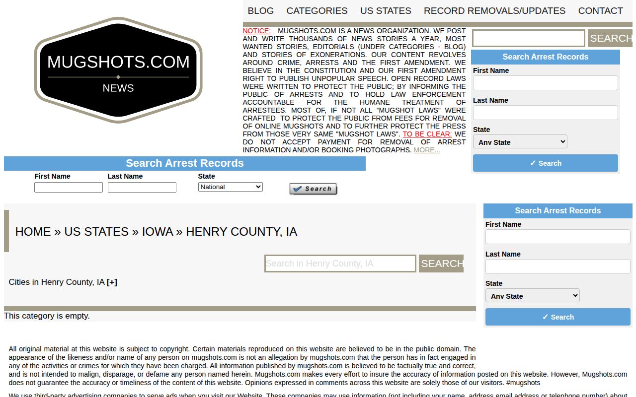 Unofficial older Henry County mugshot archive landing page