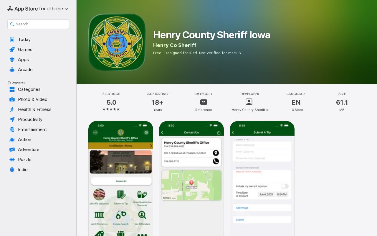Henry County Sheriff Iowa mobile app listing