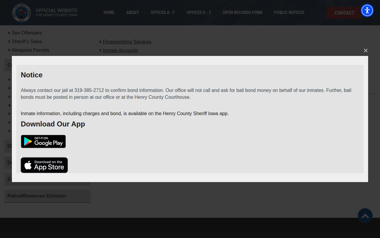 Henry County Corrections Division official inmate roster entry point