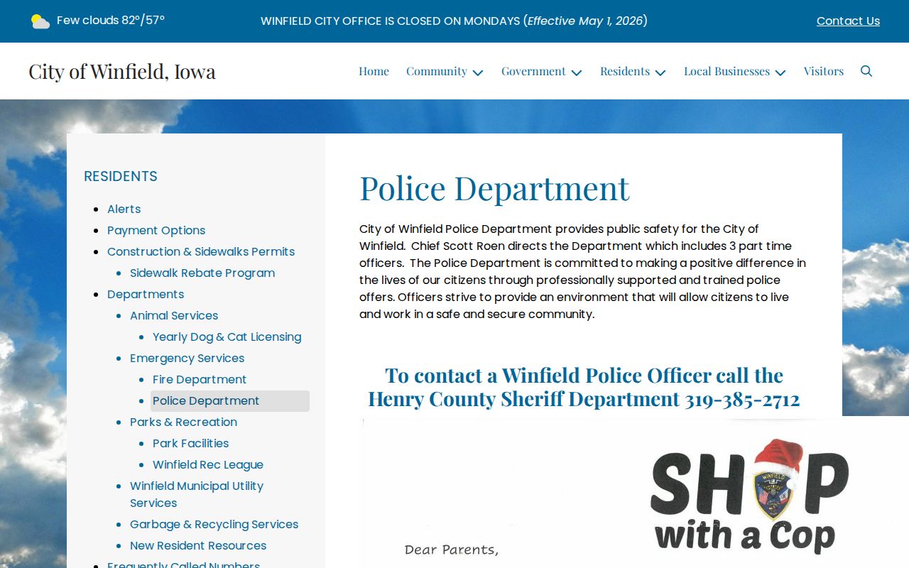 Winfield Police Department official arrest-record and sheriff contact page